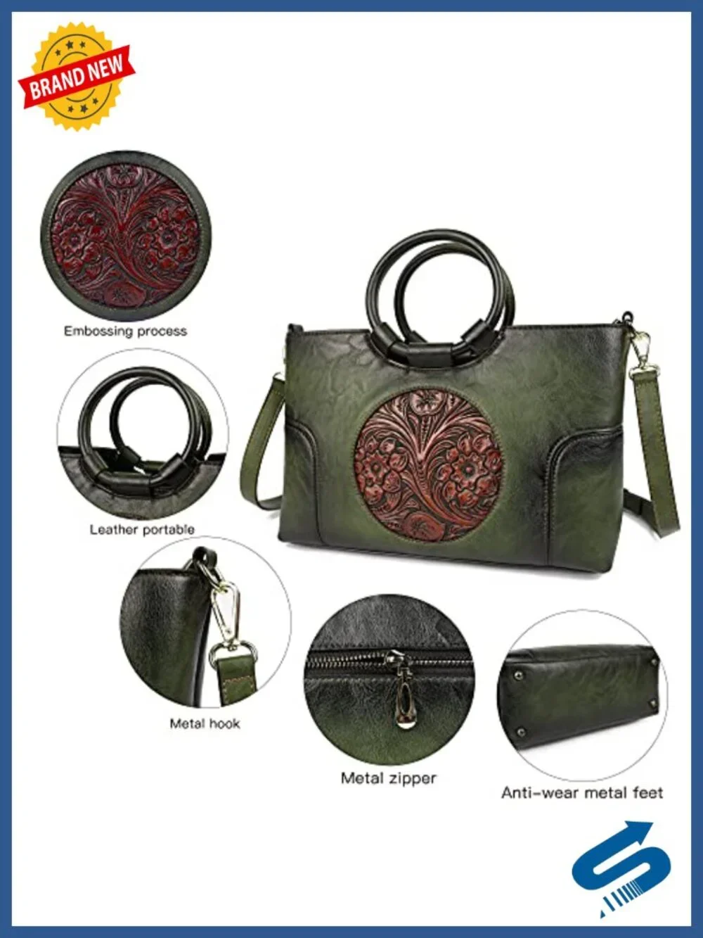 Vintage PU Leather Top Handle Satchel Bag Embossed Mandala Totem Shoulder